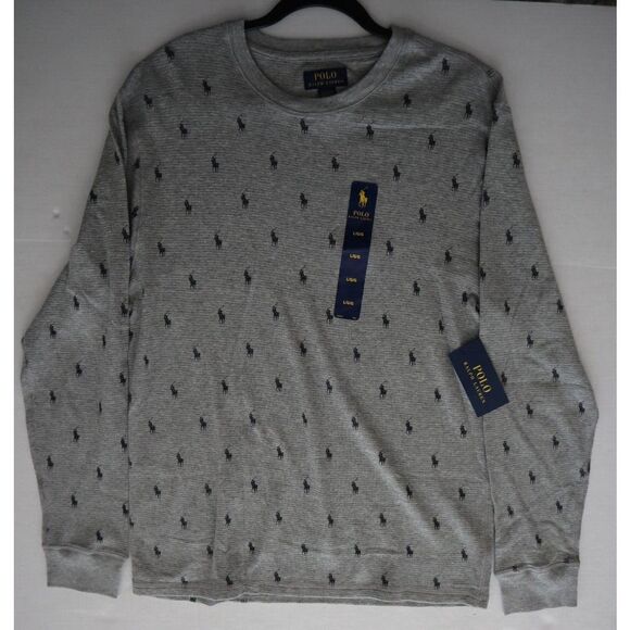 Polo Ralph Lauren PW25HR Men's Sz L Gray Waffle Knit Crew Neck L/S Lounge Shirt - Picture 5 of 6